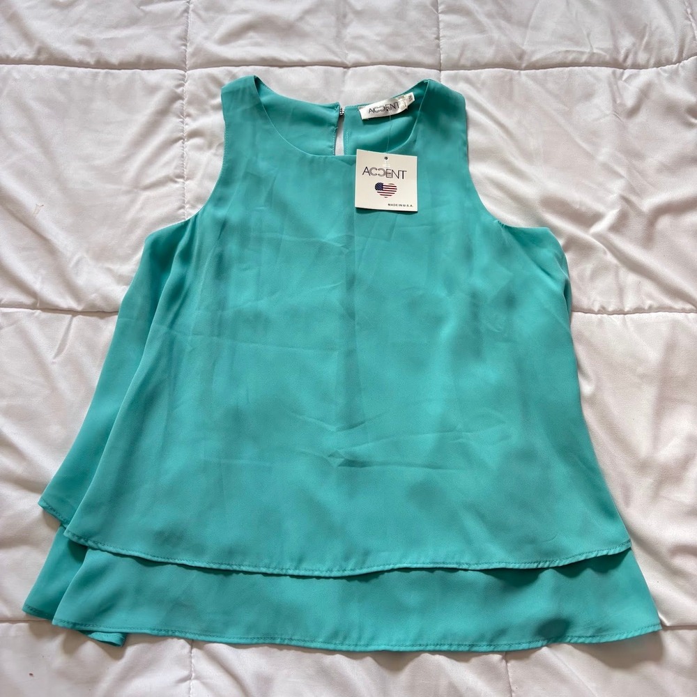 NWT Accent Teal Green Sleeveless Tiered Blouse Round Neck S/M Corpcore Casual